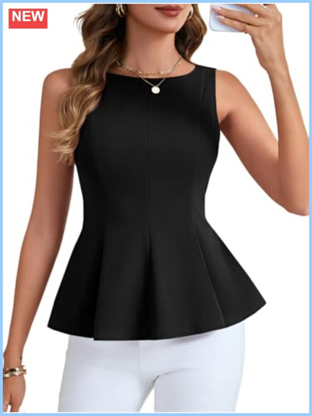Women's Peplum Tank Top Sleeveless Babydoll Cami Ruffle Hem Summer
